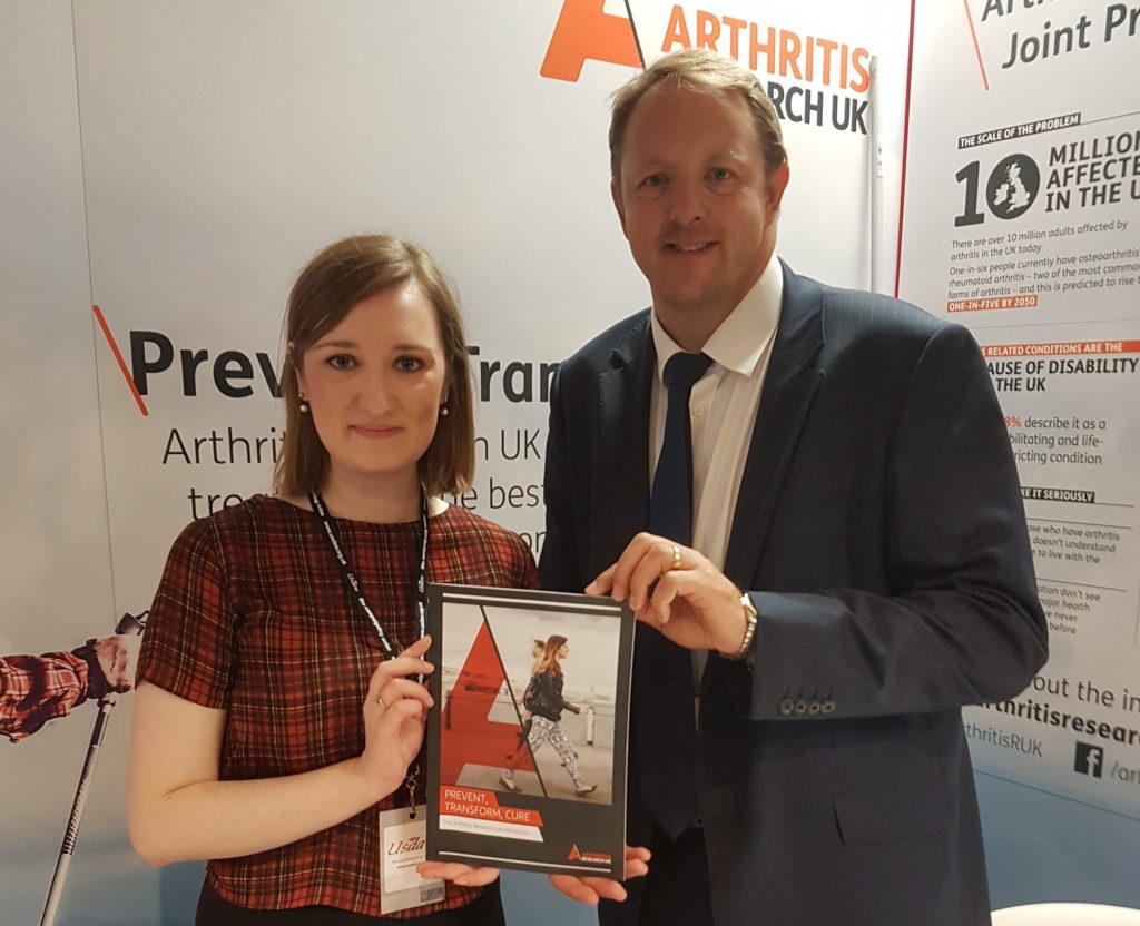 Toby pledging support for Arthritis Research UK's 'Prevent, Transform, Cure' manifesto