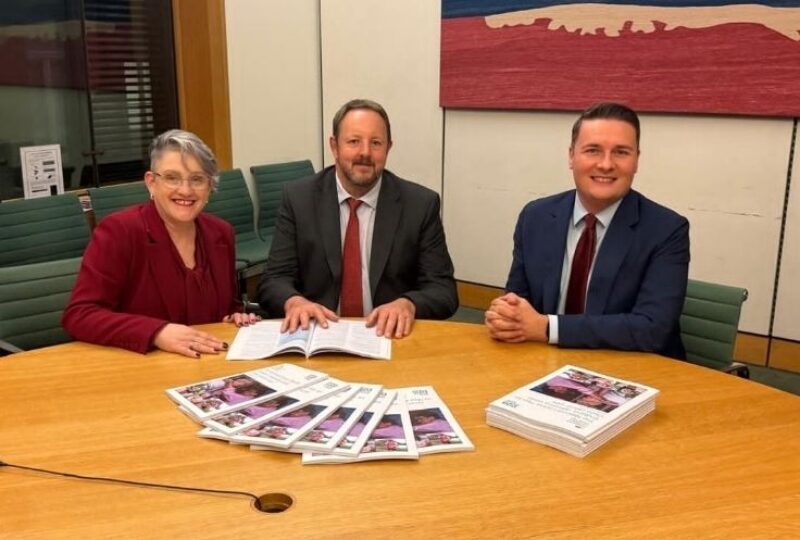 Toby with Health Secretary, Wes Streeting MP, and Health Minister, Ashley Dalton MP, discussing the Government