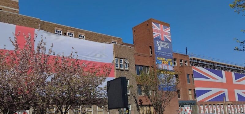 Flags on the former NEDDC building on Saltergate